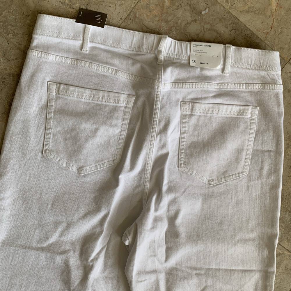 NWT J.Jill Denim High‎ Rise Straight Leg Crop Jeans Raw Hem White Size 18
